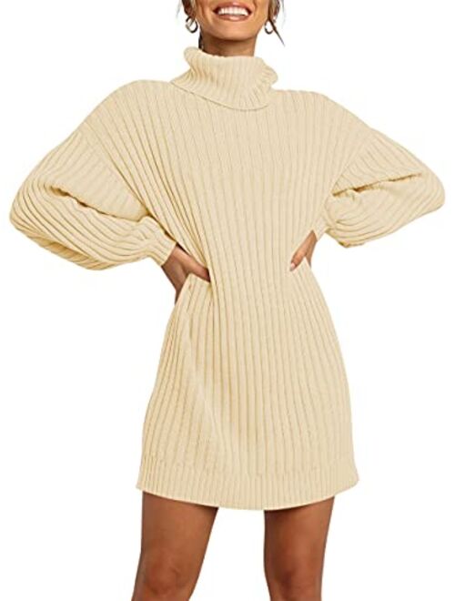 ANRABESS Oversized Sweaters Dress for Women Turtleneck Batwing Sleeve 2023 Fall Winter Casual Short Dress