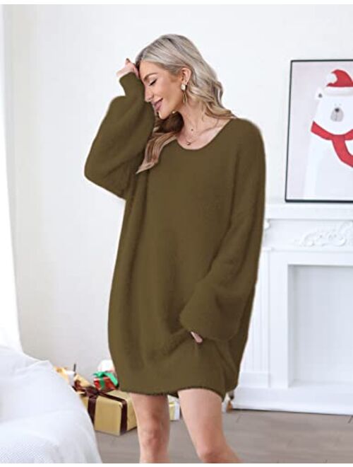 YESNO Sweater Dress for Women Oversized Graphic Lantern Long Sleeve Pullover Sweater Tops S08