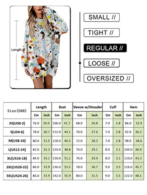 YESNO Sweater Dress for Women Oversized Graphic Lantern Long Sleeve Pullover Sweater Tops S08