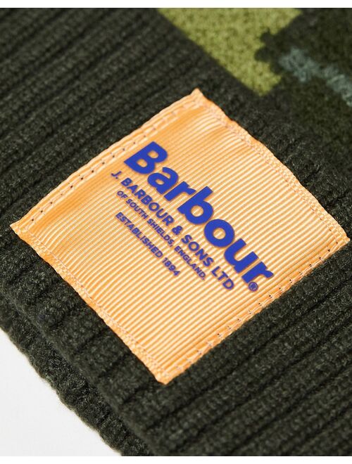 Barbour x ASOS exclusive unisex patch logo beanie in camo