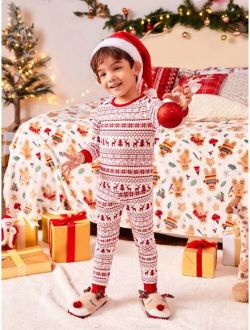 Young Boy 1set Family Matching Christmas Print Contrast Trim PJ Set