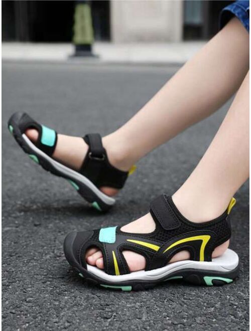 Shein Boys Color Block Hook-and-loop Fastener Anti Slip Wear Resistant Sports Sandals For Summer