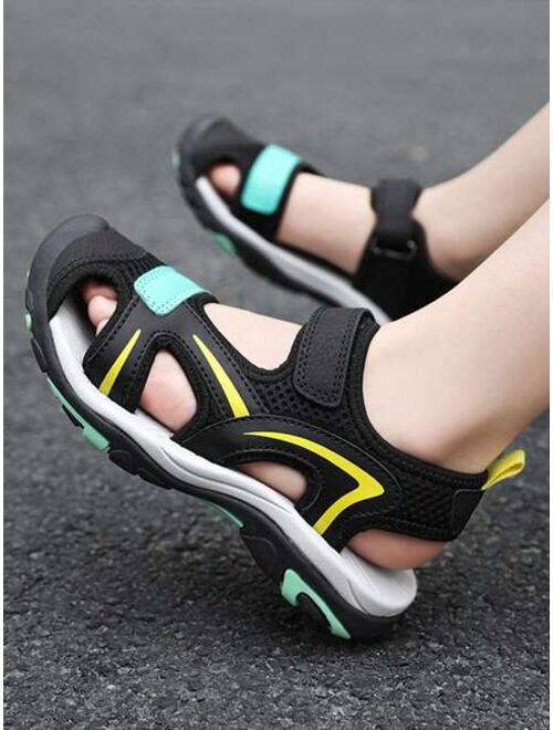 Shein Boys Color Block Hook-and-loop Fastener Anti Slip Wear Resistant Sports Sandals For Summer