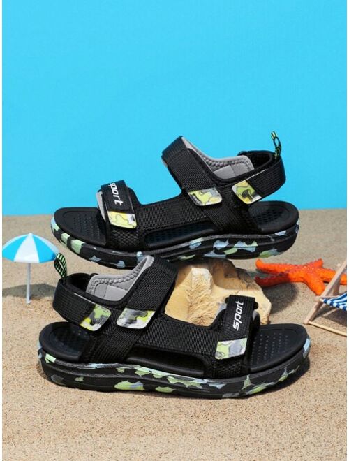Shein Boys Camo & Letter Graphic Hook-and-loop Fastener Anti-slip Sport Sandals For Summer