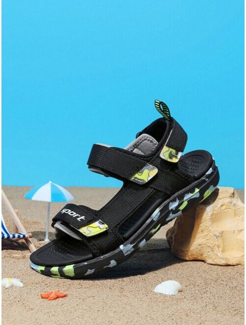 Shein Boys Camo & Letter Graphic Hook-and-loop Fastener Anti-slip Sport Sandals For Summer