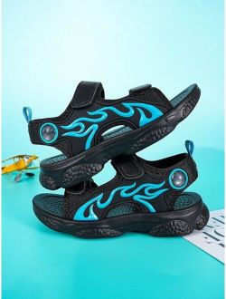 Shein Boys Flame Pattern Hook-and-loop Fastener Sandals, Leisure Summer Sports Sandals
