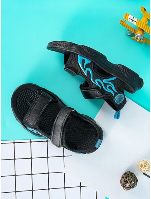 Shein Boys Flame Pattern Hook-and-loop Fastener Sandals, Leisure Summer Sports Sandals