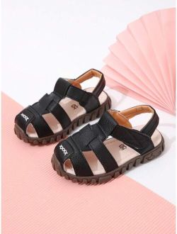 Shein Children's Black Lychee Pattern Breathable Comfortable Flat Sandals