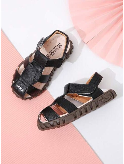Shein Children's Black Lychee Pattern Breathable Comfortable Flat Sandals