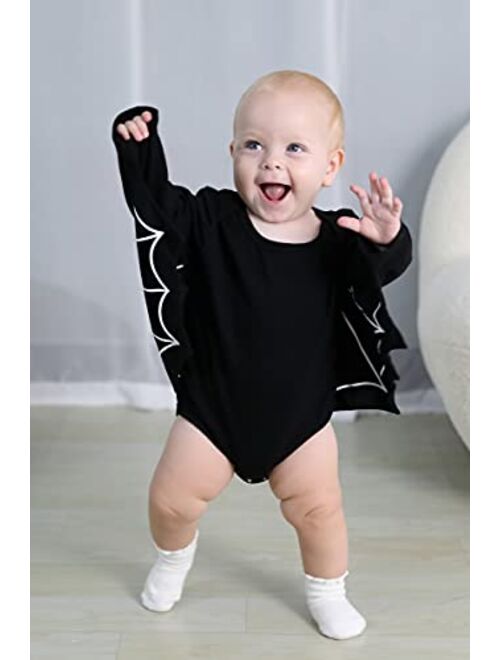 YOUNGER TREE Toddler Baby Girls Boys Halloween Outfit Black Bat Hoodies with Pocket Zipper Coat Pant Set Winter Clothes