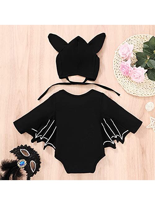 YOUNGER TREE Toddler Baby Girls Boys Halloween Outfit Black Bat Hoodies with Pocket Zipper Coat Pant Set Winter Clothes