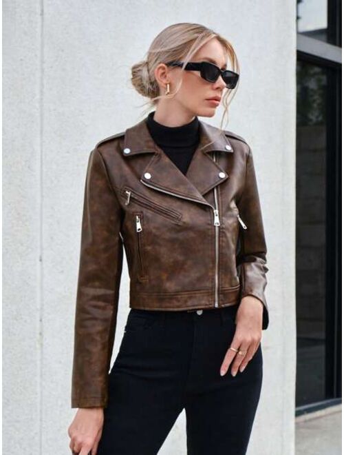 SHEIN BIZwear Zip Up PU Leather Moto Jacket