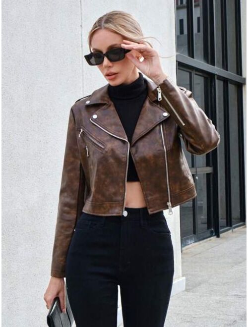 SHEIN BIZwear Zip Up PU Leather Moto Jacket