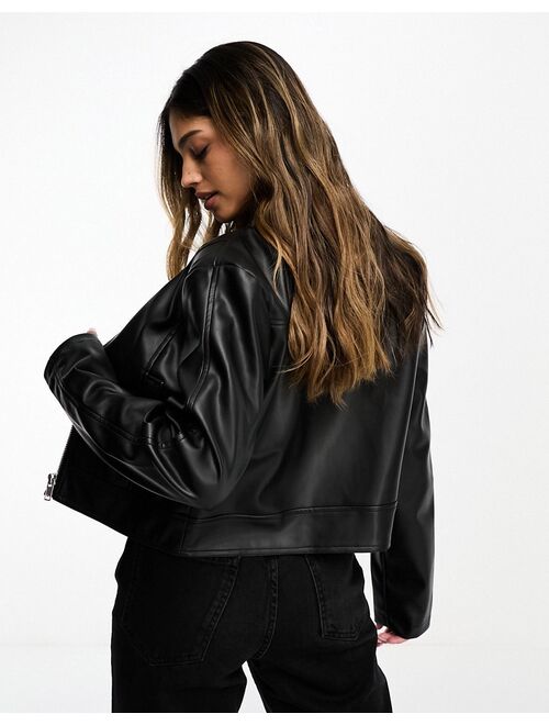 ASOS DESIGN faux leather moto jacket in black