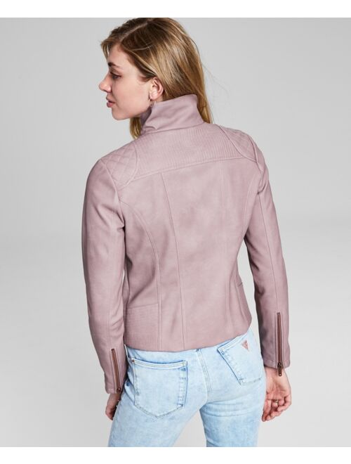 GUESS Women's Faux-Leather Stand-Collar Jacket, Created for Macy's