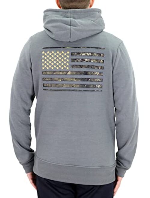 Mossy Oak Men's Embroidered American Flag Pull Over Hooded Sweatshirt