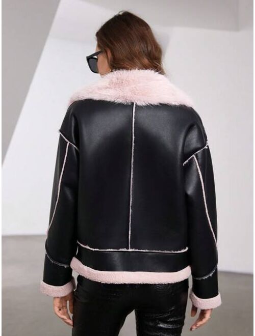 ZIAI General Fuzzy Lined PU Leather Moto Jacket