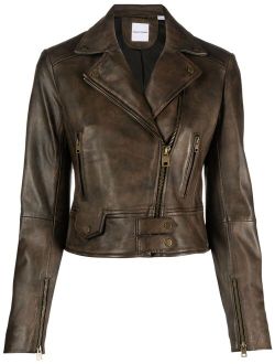leather cropped biker jacket