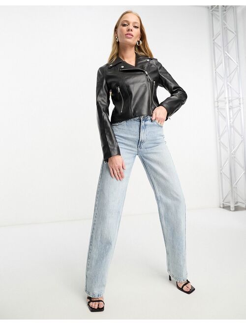French Connection faux leather biker jacket in black