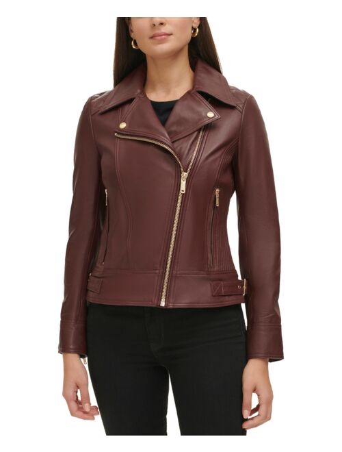 GUESS Women's Quilted-Sleeve Leather Moto Coat, Regular & Petite, Created for Macy's