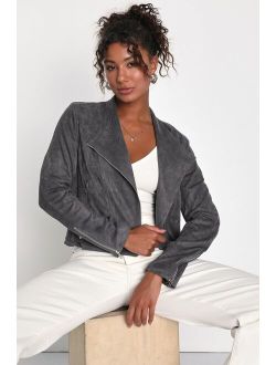 Ride Here, Right Now Charcoal Grey Long Sleeve Moto Jacket