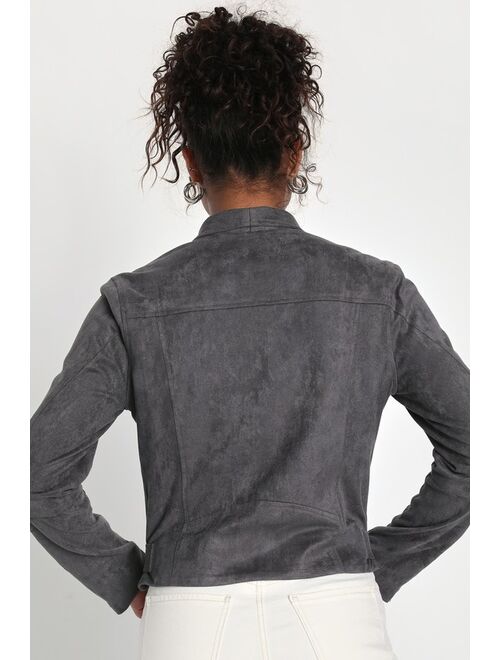 Lulus Ride Here, Right Now Charcoal Grey Long Sleeve Moto Jacket