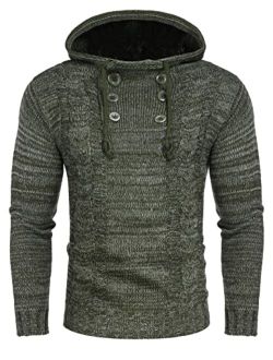 Men's Knitted Hoodies Pullover Casual Long Sleeve Turtleneck Sweaters