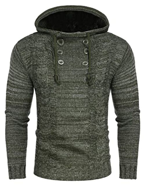 COOFANDY Men's Knitted Hoodies Pullover Casual Long Sleeve Turtleneck Sweaters
