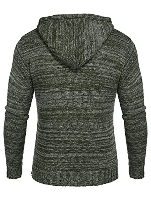 COOFANDY Men's Knitted Hoodies Pullover Casual Long Sleeve Turtleneck Sweaters