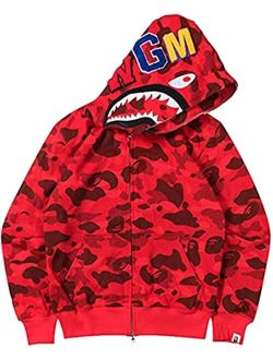 EUDOLAH Men's Hoodie Shark Camo Print Sweater Casual Loose Jacket Zip Up