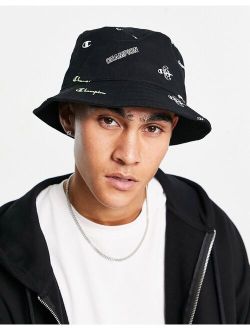 bucket hat with small logo in black