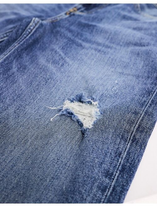 River Island Petite high waist straight leg jeans in mid blue wash