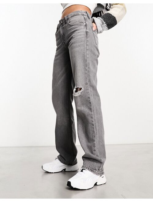 Pull&Bear straight leg jean with rip in gray