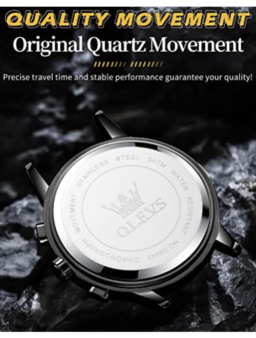 OLEVS Mens Watch Chronograph Luxury Diamond Dress Business Analog Quartz Wrist Watches Stainless Steel Waterproof Luminous Moon Phase
