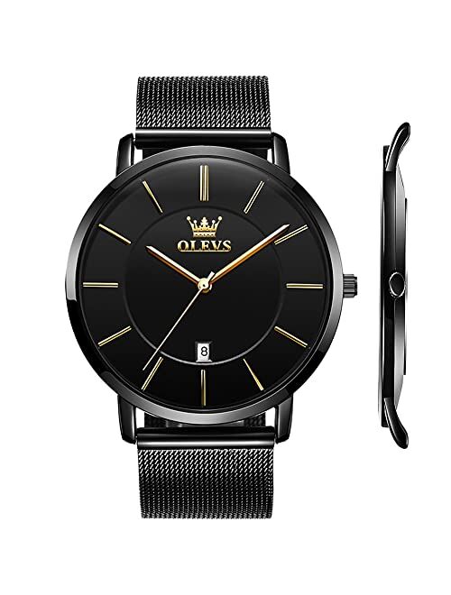 OLEVS Mens Watch Fashion Minimalist Chronograph Quartz Analog Mesh Stainless Steel Waterproof Luminous Watches for Men with Auto Date