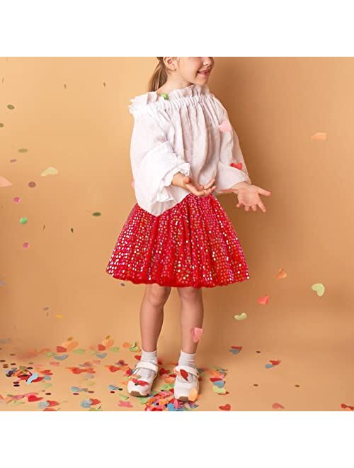 JOCMIC Girls Tutu Skirt Layered Sequin Skirts Tulle Dance Skirt for Party 1-12Y Toddler Little Girls