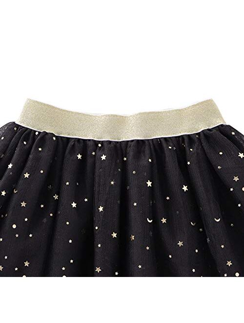 Tortoise & Rabbit Toddlers Girls Sparkle Tulle Tutu Skirt with Sequins Stars Moon Sun