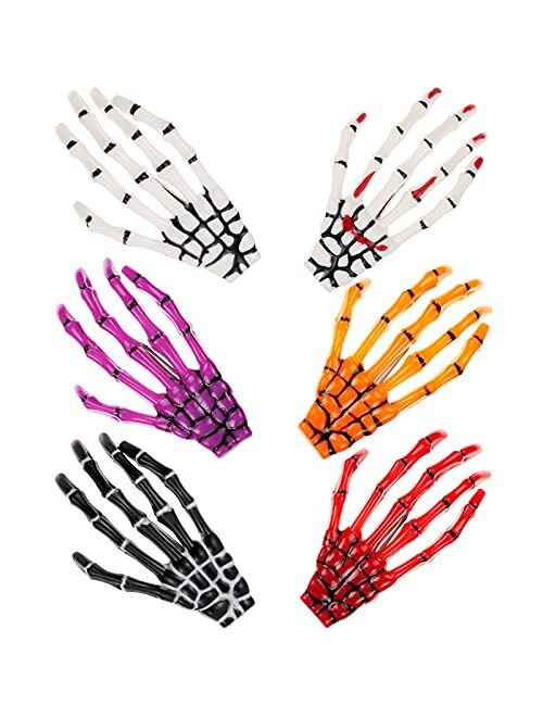 Willbond 6 Pieces Skeleton Hands Bone Hair Clips Claws Skull Hand Hair Clip Hairpin Zombie Punk Rock Horror Hair Clip for Women Girls Hair Accessories (Delicate Color)