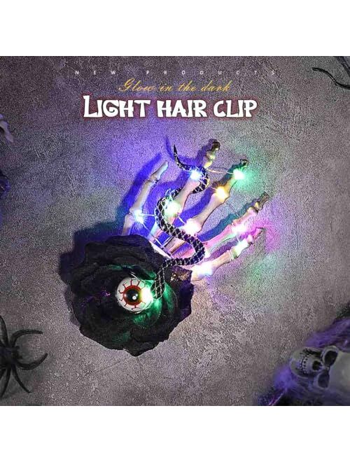 DRESBE Light Up Hair Clip LED Flower Hair Clips Snake Skeleton Hand Headpiece Halloween Hair Accessory for Women and Girls