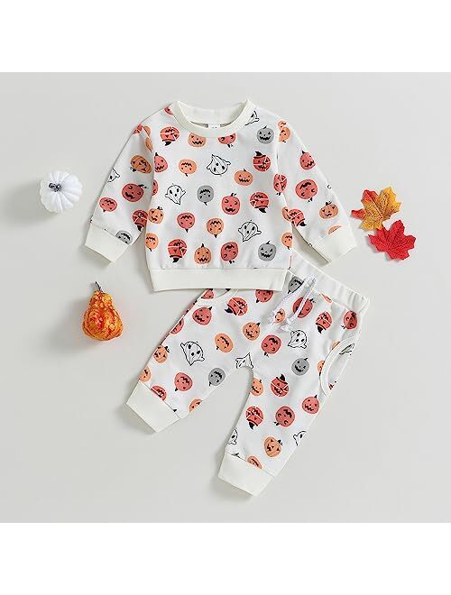 LIOMENGZI Halloween Toddler Baby Boy Outfit Newborn Infant Sweatshirt Clothes Ghost Pumpkin Top Drawstring Pants Sets