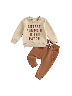 KOSUSANILL Toddler Baby Boy Halloween Outfit Pumpkin Ghost Sweatshirt and Pants Set Cute Halloween Fall Winter Clothes