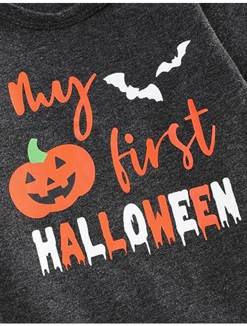 RCPATERN My First Halloween Baby Boy Outfit Pumpkin Coat Bow Tie Romper and Striped Pants Infant Halloween Clothes Sets