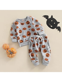 wybzd ToddlerBaby Boy Halloween Outfits Cute Pumpkin Sweatshirt Top andPant Set Infant Long Sleeve Clothes