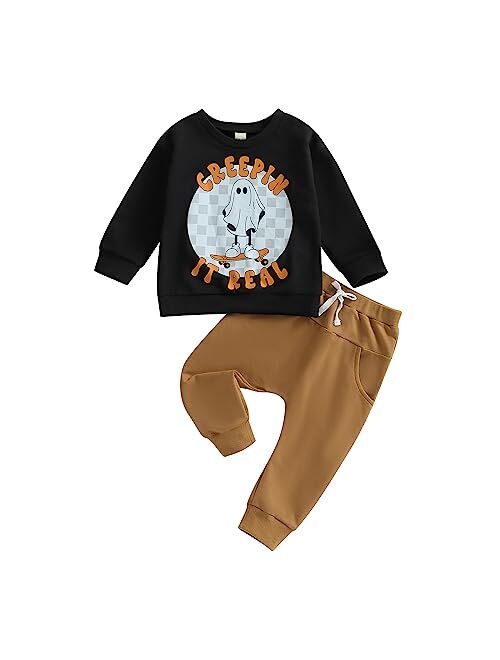 DNOMAID YZARC Halloween Toddler Baby Boy Outfit Mama's Pumpkin Long Sleeve Sweatshirt Casual Pants Set 2Pcs Halloween Clothes