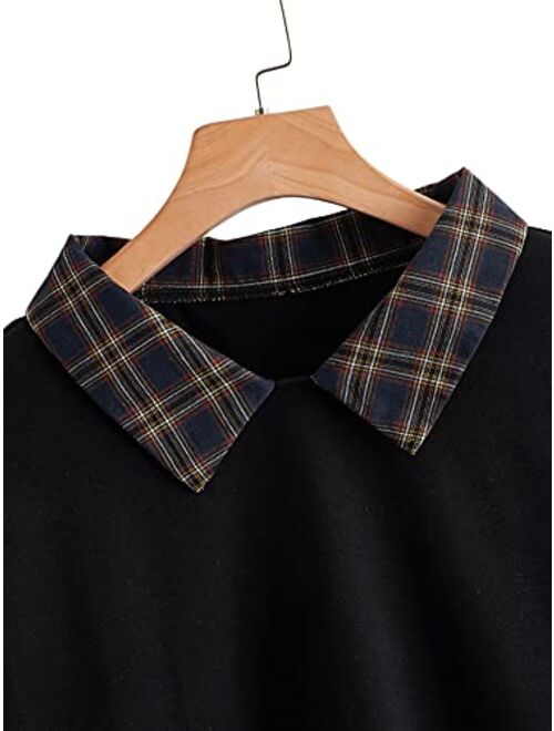 SweatyRocks Women's Long Sleeve Crop Top Plaid Print Collar Neck Tee Shirt