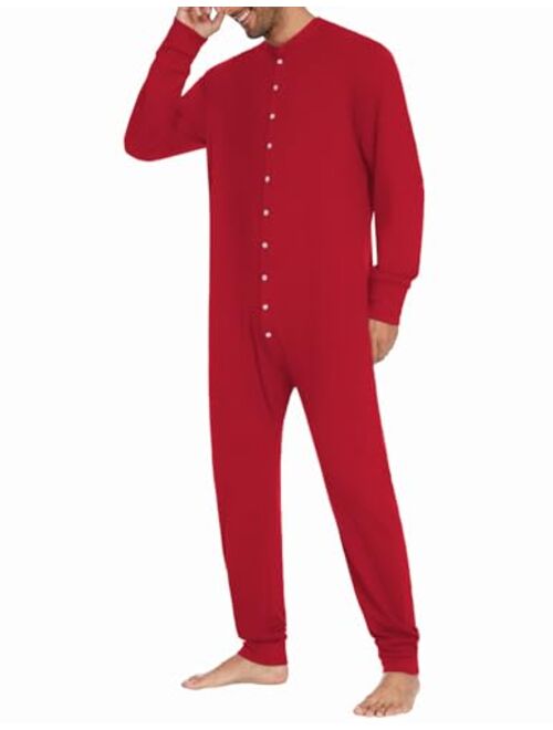 Ekouaer Men's Thermal Union Suit Button Down Onesies Long Sleeve One Piece Pajama S-XXL