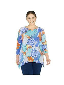 Women's Plus-Size Knit Graphic Tropical Print top