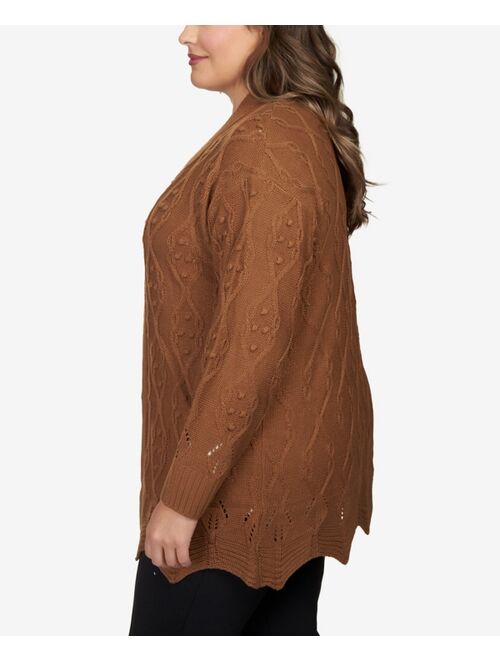 RUBY RD. Plus Size Solid Textured Zigzag Hem Open Cardigan Sweater