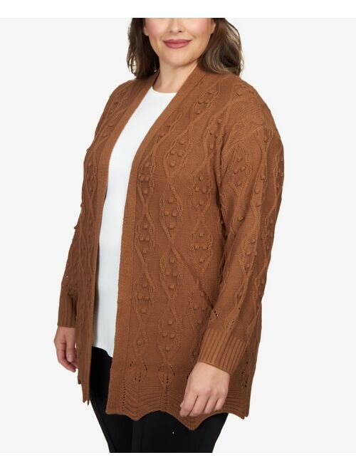 RUBY RD. Plus Size Solid Textured Zigzag Hem Open Cardigan Sweater