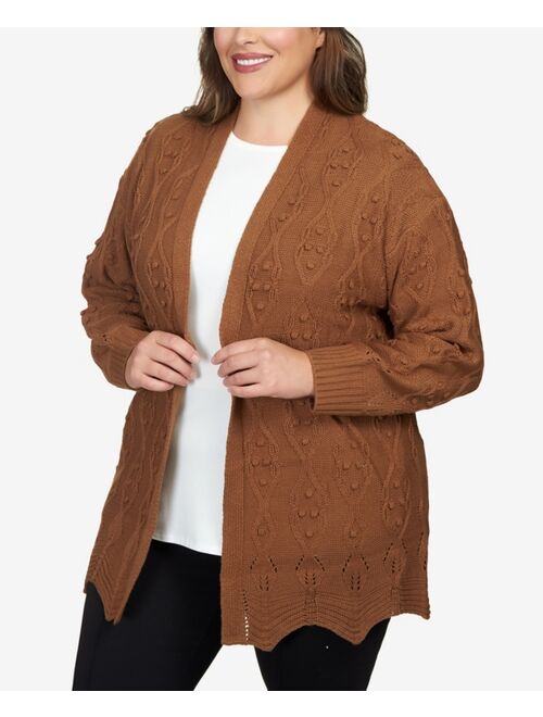 RUBY RD. Plus Size Solid Textured Zigzag Hem Open Cardigan Sweater